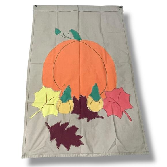 Fall Pumpkin Squash Leaves Flag Grommets House Outdoor Decor Vintage 54" x 35"W - Picture 11 of 13